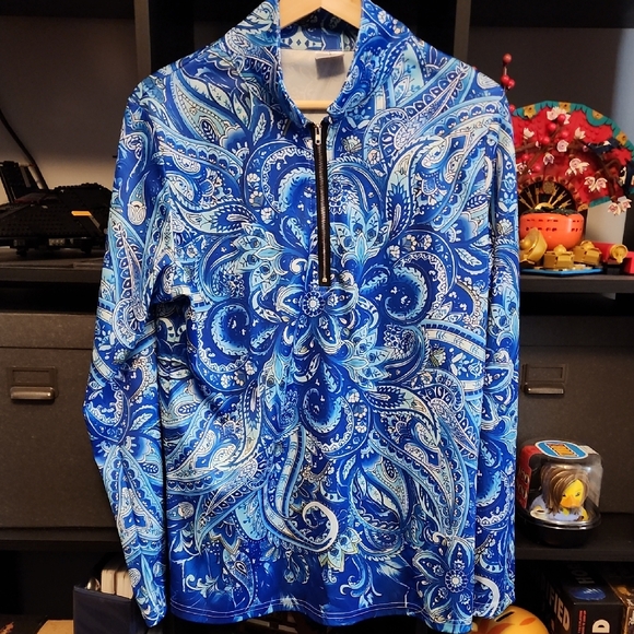 Tops - Vibrant Blue Paisley Quarter-Zip Pullover